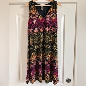 Anne Klein Black and Multicolor Midi Dress